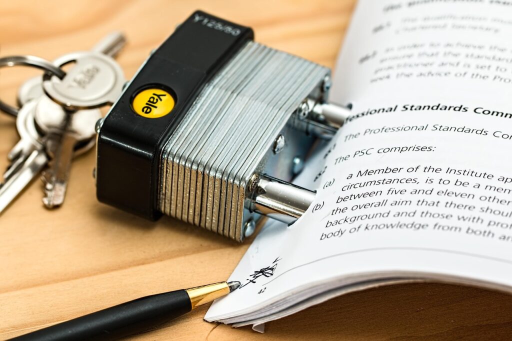 A lock in a document to symbolize contract negotiation